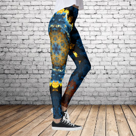 Psychedelic Mandala Flower Blue-Gult och -Orange Leggings