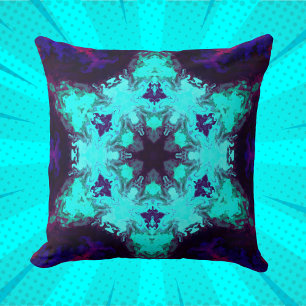 Psychedelic Mandala Flower Blue och Lila Kudde