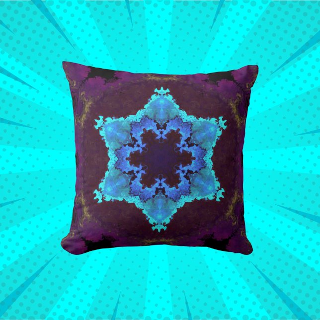 Psychedelic Mandala Flower Blue och Lila Kudde (Skapare uppladdad)