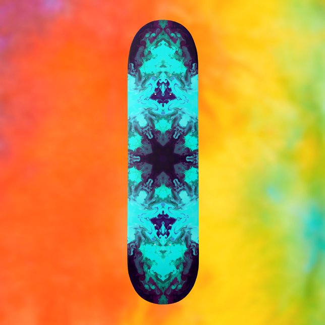 Psychedelic Mandala Flower Blue och Lila Mini Skateboard Bräda 18,5 Cm (Skapare uppladdad)