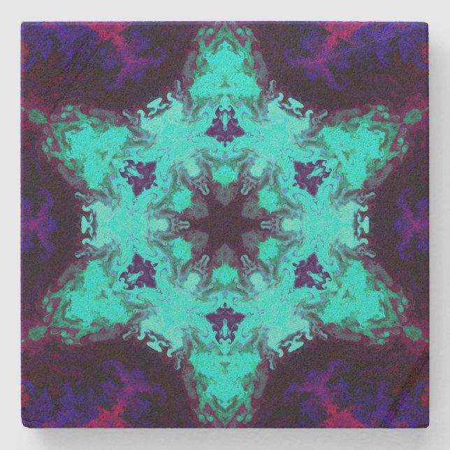 Psychedelic Mandala Flower Blue och Lila Stenunderlägg (Framsidan)