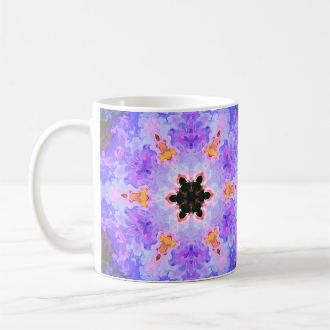 Psychedelic Mandala Flower Blue Rosa and Gult Kaffemugg (Vänster)