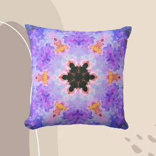 Psychedelic Mandala Flower Blue Rosa and Gult Kudde