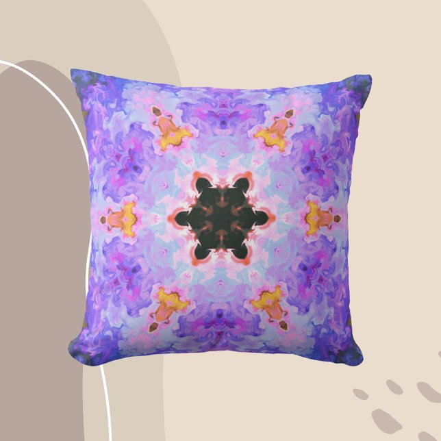 Psychedelic Mandala Flower Blue Rosa and Gult Kudde (Skapare uppladdad)