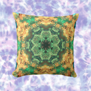 Psychedelic Mandala Flower Grönt and Gult Kudde