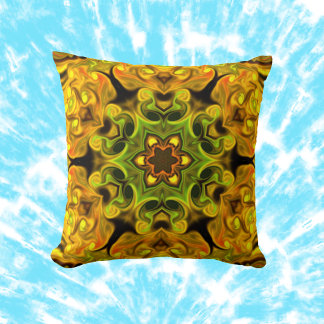 Psychedelic Mandala Flower Grönt and Gult Kudde