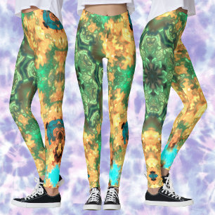 Psychedelic Mandala Flower Grönt and Gult Leggings