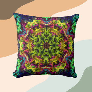 Psychedelic Mandala Flower Grönt Blue och Lila Kudde