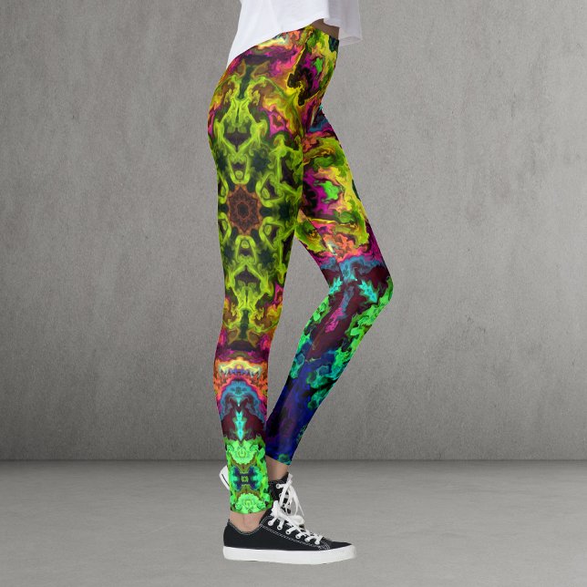 Psychedelic Mandala Flower Grönt Blue och Lila Leggings (Skapare uppladdad)