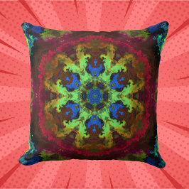 Psychedelic Mandala Flower Grönt Blue och Red Kudde