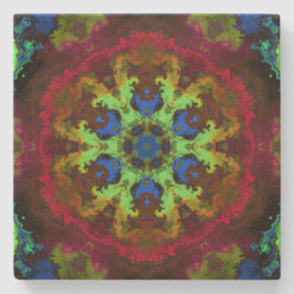 Psychedelic Mandala Flower Grönt Blue och Red Stenunderlägg