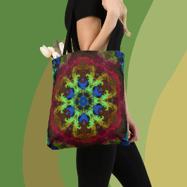 Psychedelic Mandala Flower Grönt Blue och Red Tygkasse