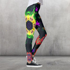 Psychedelic Mandala Flower Grönt Lila and Gult Leggings