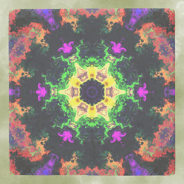 Psychedelic Mandala Flower Grönt Lila and Gult Stenunderlägg