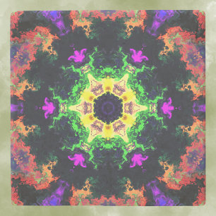 Psychedelic Mandala Flower Grönt Lila and Gult Stenunderlägg