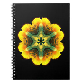 Psychedelic Mandala Flower Gult and Black Anteckningsbok