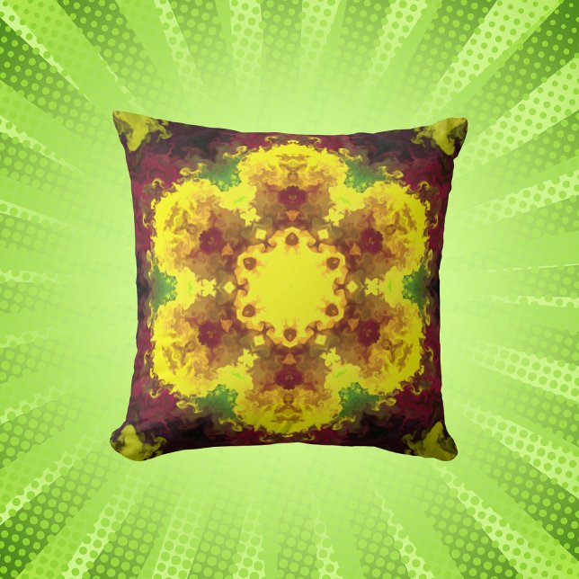Psychedelic Mandala Flower Gult and Grönt Kudde (Skapare uppladdad)