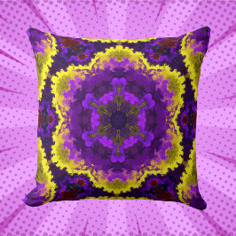 Psychedelic Mandala Flower Gult and Lila Kudde