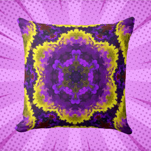 Psychedelic Mandala Flower Gult and Lila Kudde