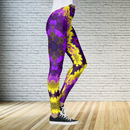 Psychedelic Mandala Flower Gult and Lila Leggings