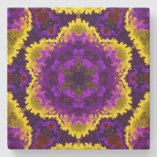 Psychedelic Mandala Flower Gult and Lila Stenunderlägg (Framsidan)