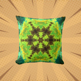 Psychedelic Mandala Flower Gult Grönt och Blue Kudde