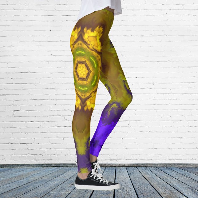 Psychedelic Mandala Flower Lila and Gult Leggings (Skapare uppladdad)