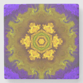 Psychedelic Mandala Flower Lila and Gult Stenunderlägg
