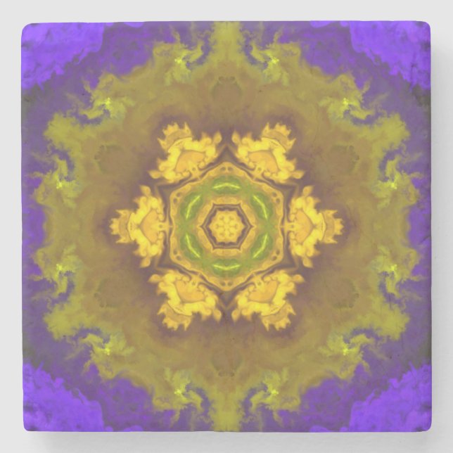 Psychedelic Mandala Flower Lila and Gult Stenunderlägg (Framsidan)