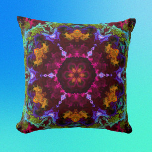 Psychedelic Mandala Flower Lila Orange and Grönt Kudde