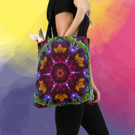 Psychedelic Mandala Flower Lila Orange and Grönt Tygkasse