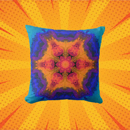 Psychedelic Mandala Flower Orange Red and Blue Kudde
