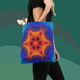 Psychedelic Mandala Flower Orange Red and Blue Tygkasse