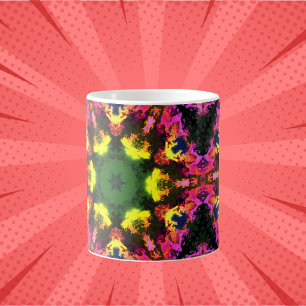 Psychedelic Mandala Flower Rosa Gult and Grönt Kaffemugg