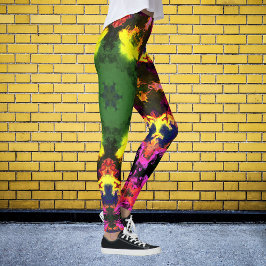 Psychedelic Mandala Flower Rosa Gult and Grönt Leggings