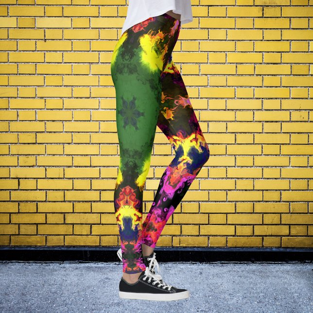Psychedelic Mandala Flower Rosa Gult and Grönt Leggings (Skapare uppladdad)