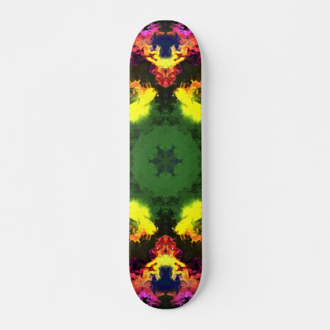 Psychedelic Mandala Flower Rosa Gult and Grönt Mini Skateboard Bräda 18,5 Cm (Framsida)