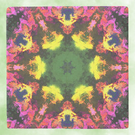 Psychedelic Mandala Flower Rosa Gult and Grönt Stenunderlägg