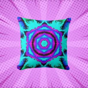 Psychedelic Mandala Flower Rosa Lila och Blue Kudde