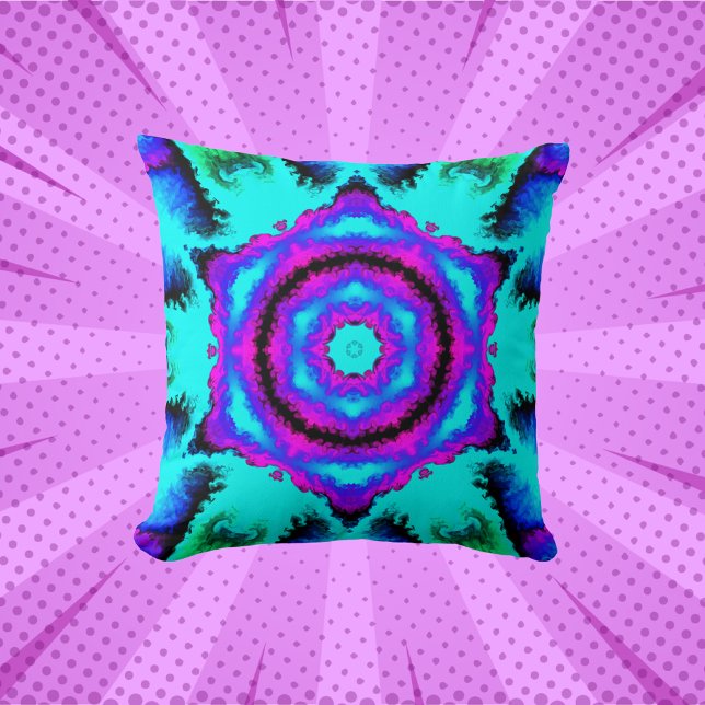 Psychedelic Mandala Flower Rosa Lila och Blue Kudde (Skapare uppladdad)