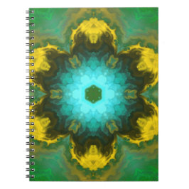 Psychedelic Mandala Flower Teal Gult och Grönt Anteckningsbok