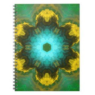 Psychedelic Mandala Flower Teal Gult och Grönt Anteckningsbok