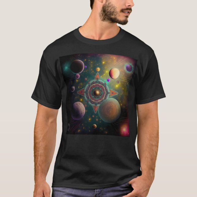 Psychedelic Mandala i Universe T Shirt (Framsida)