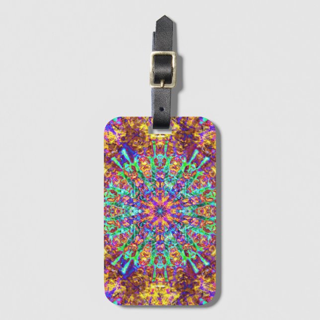Psychedelic Mandala Trippy Hippie Färg Stänk Bagagebricka (Framsida vertikal)