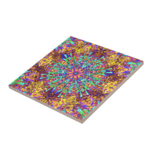Psychedelic Mandala Trippy Hippie Färg Stänk Kakelplatta