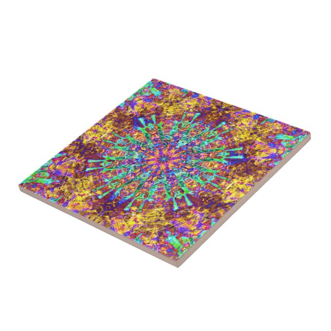 Psychedelic Mandala Trippy Hippie Färg Stänk Kakelplatta (Sidan)