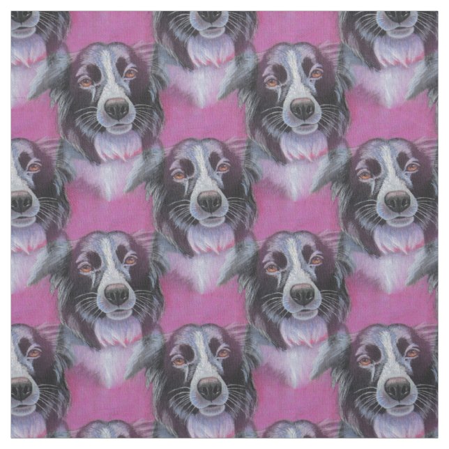 Psychedelic Måne Hund Gräns Collie Fabric Tyg (Provkarta)