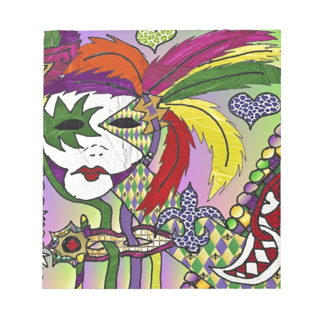 Psychedelic Mardi Gras Feather Mask Anteckningsblock (Framsida)