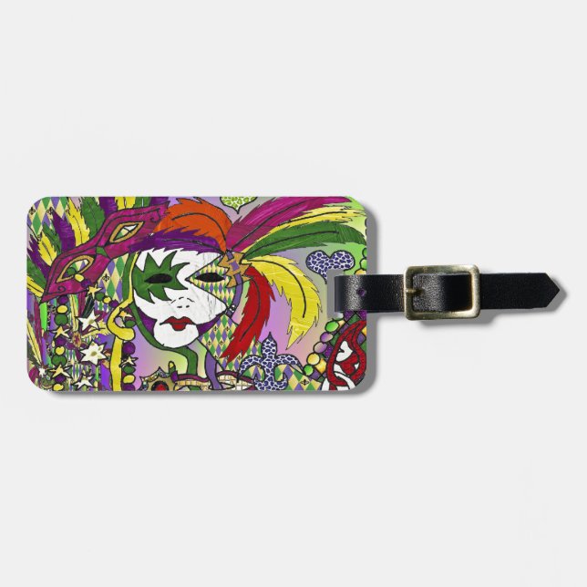 Psychedelic Mardi Gras Feather Mask Bagagebricka (Horisontell Framsida)