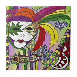 Psychedelic Mardi Gras Feather Mask Kakelplatta